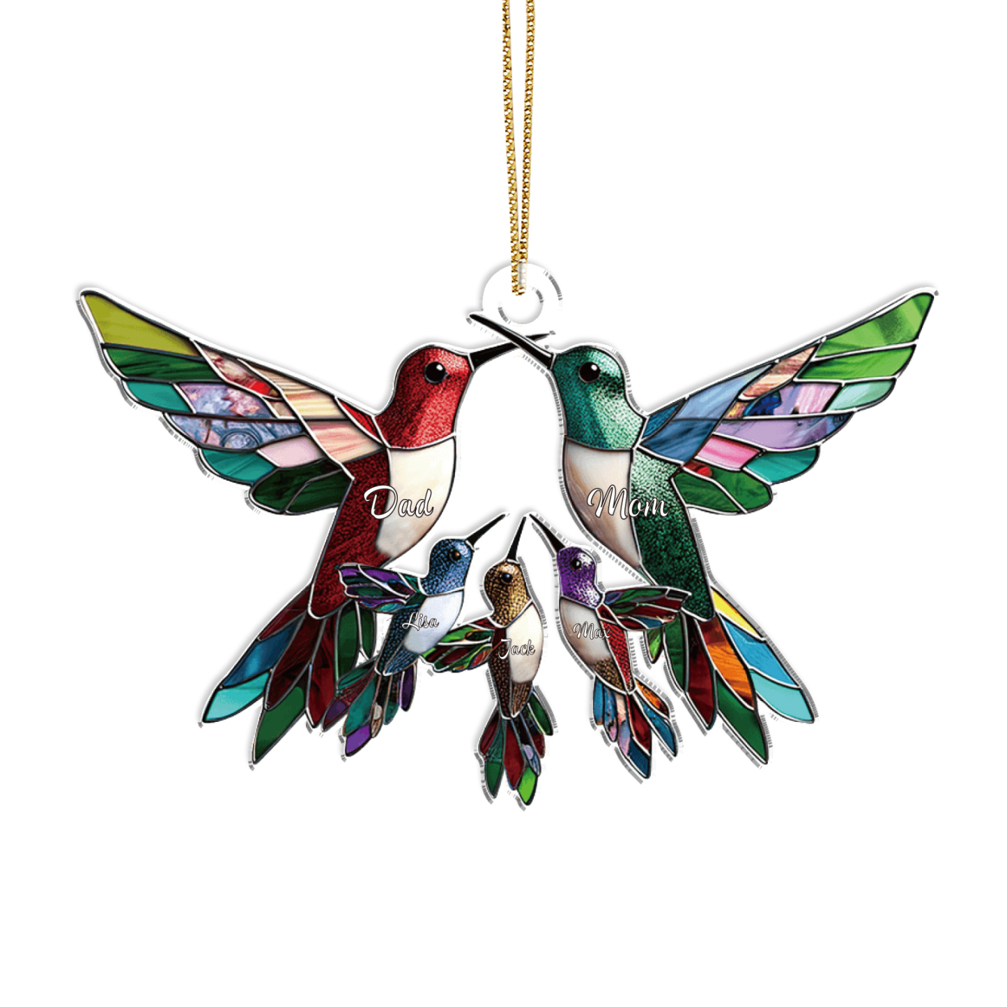 Décoration Sapin Noël en Acrylique Colibris 5 Prénoms Personnalisés Cadeau pour famille | Jessemade