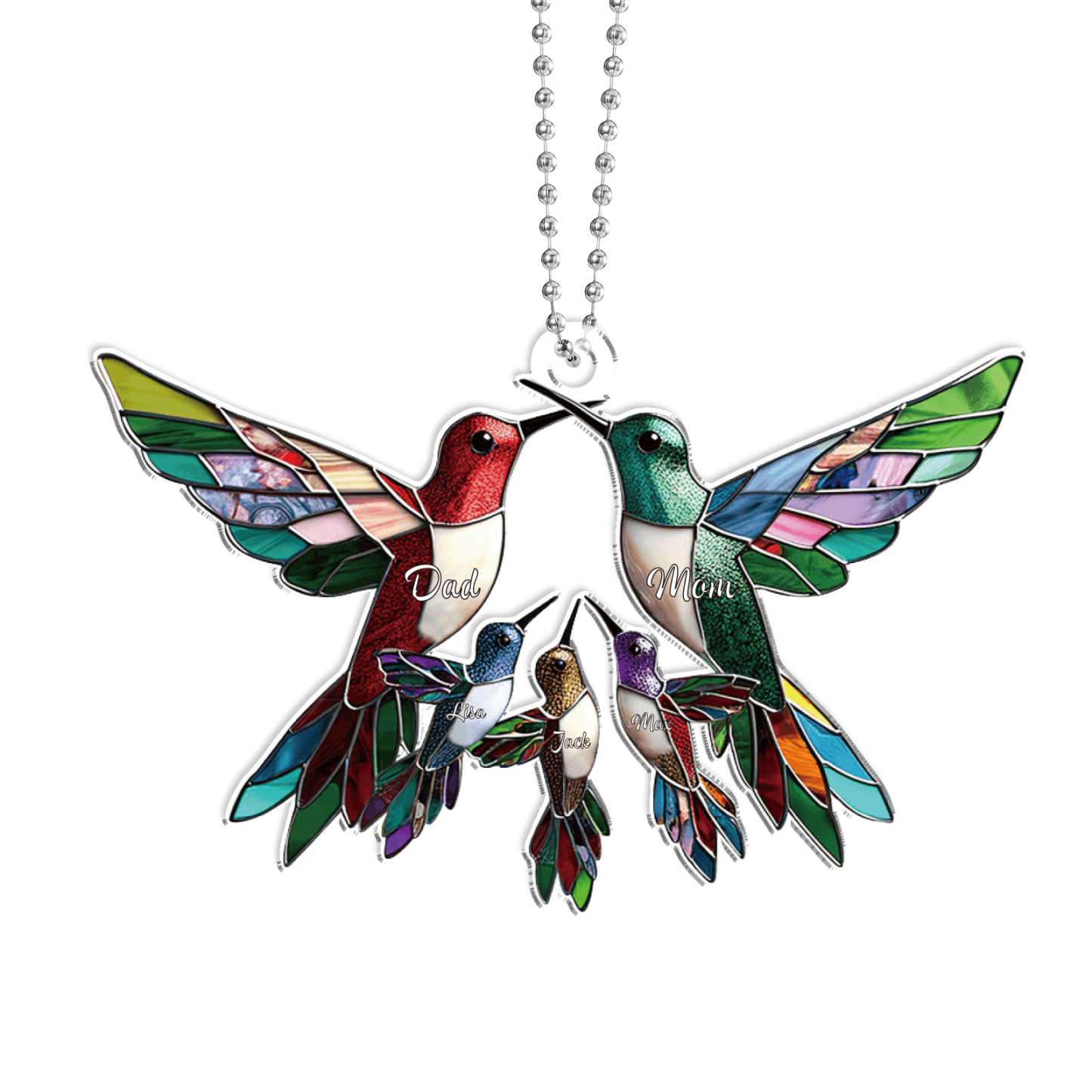 Décoration Sapin Noël en Acrylique Colibris 5 Prénoms Personnalisés Cadeau pour famille | Jessemade