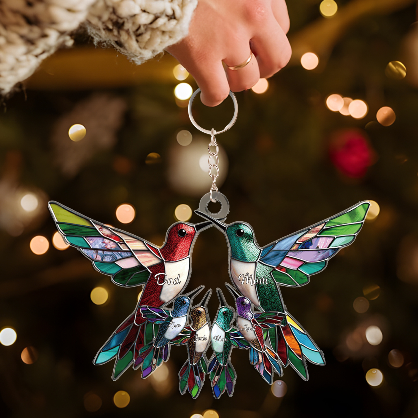 Décoration Sapin Noël en Acrylique Colibris 6 Prénoms Personnalisés Cadeau pour famille | Jessemade