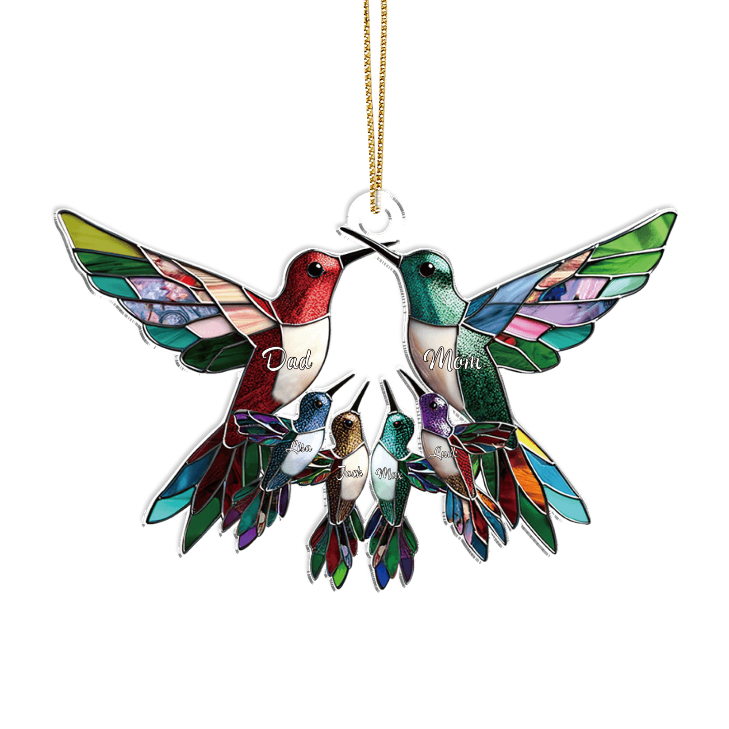 Décoration Sapin Noël en Acrylique Colibris 6 Prénoms Personnalisés Cadeau pour famille | Jessemade