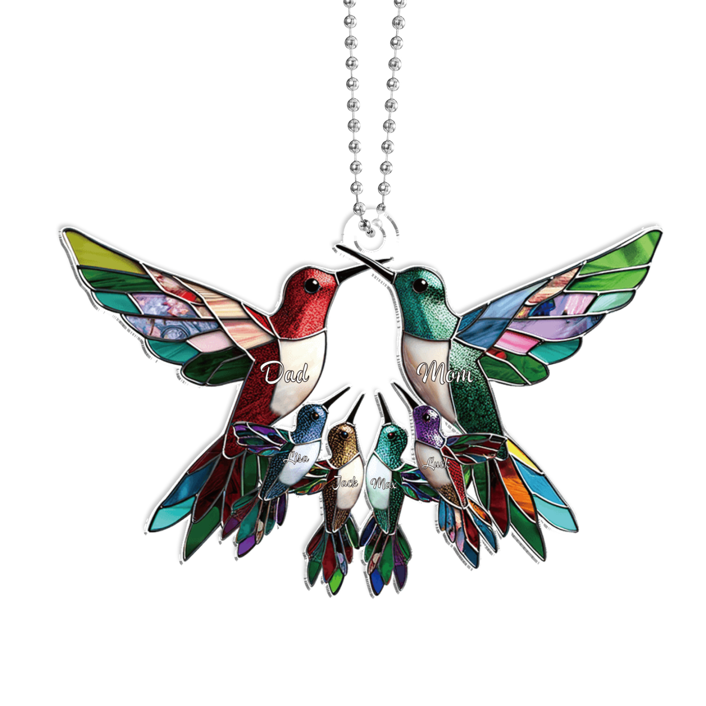 Décoration Sapin Noël en Acrylique Colibris 6 Prénoms Personnalisés Cadeau pour famille | Jessemade
