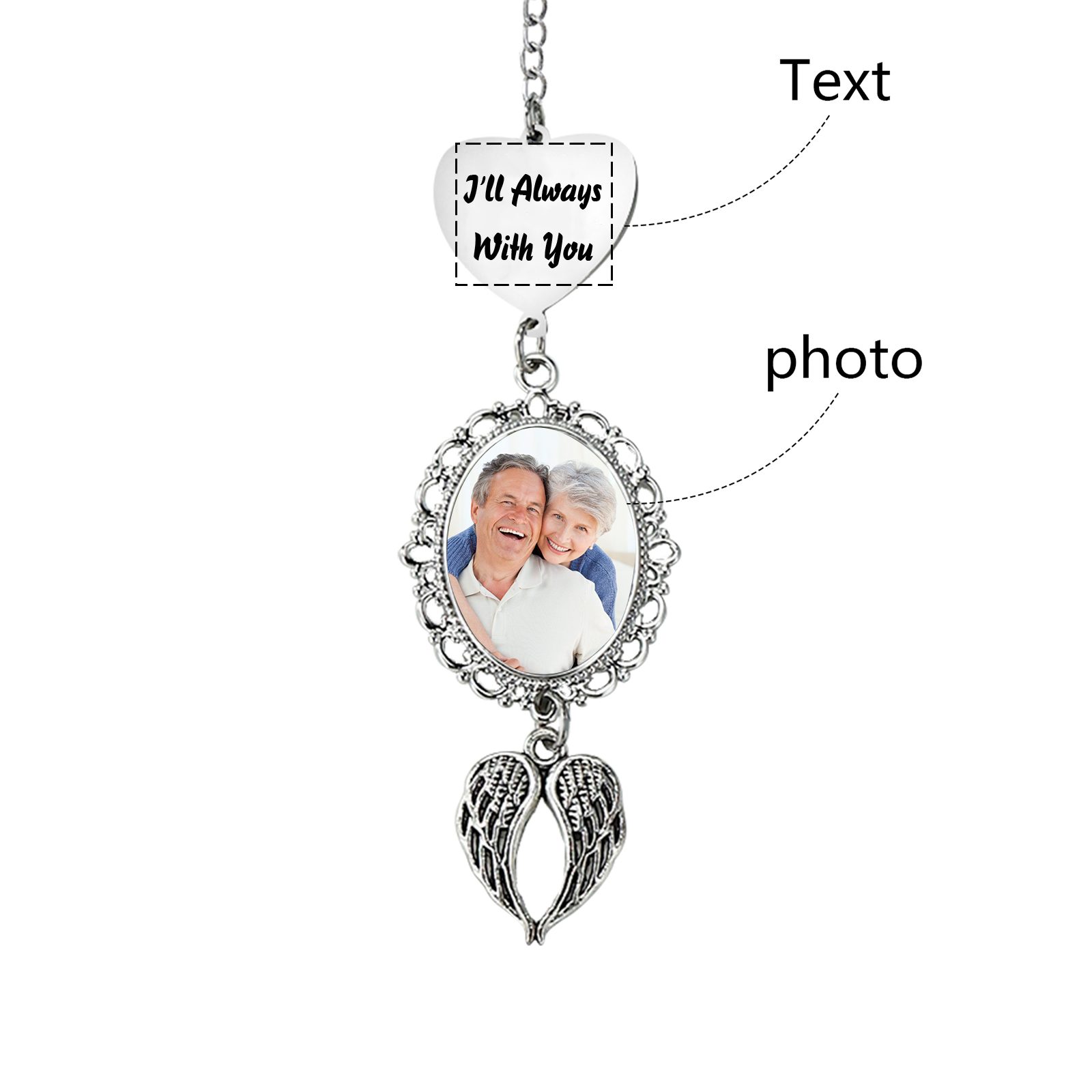 Décoration cœur et aile 1 Photo et Texte Personnalisés Cadeau Pour mamie ou papi | Jessemade