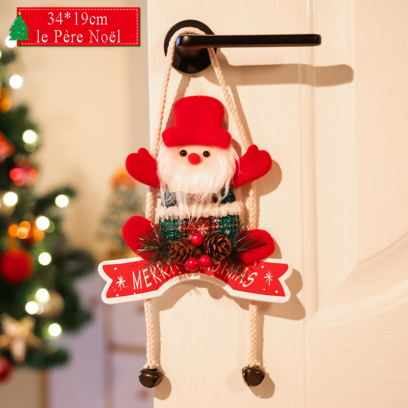 Décoration Suspendue de Porte Père Noël/Renne avec Cloches Cadeau de N
