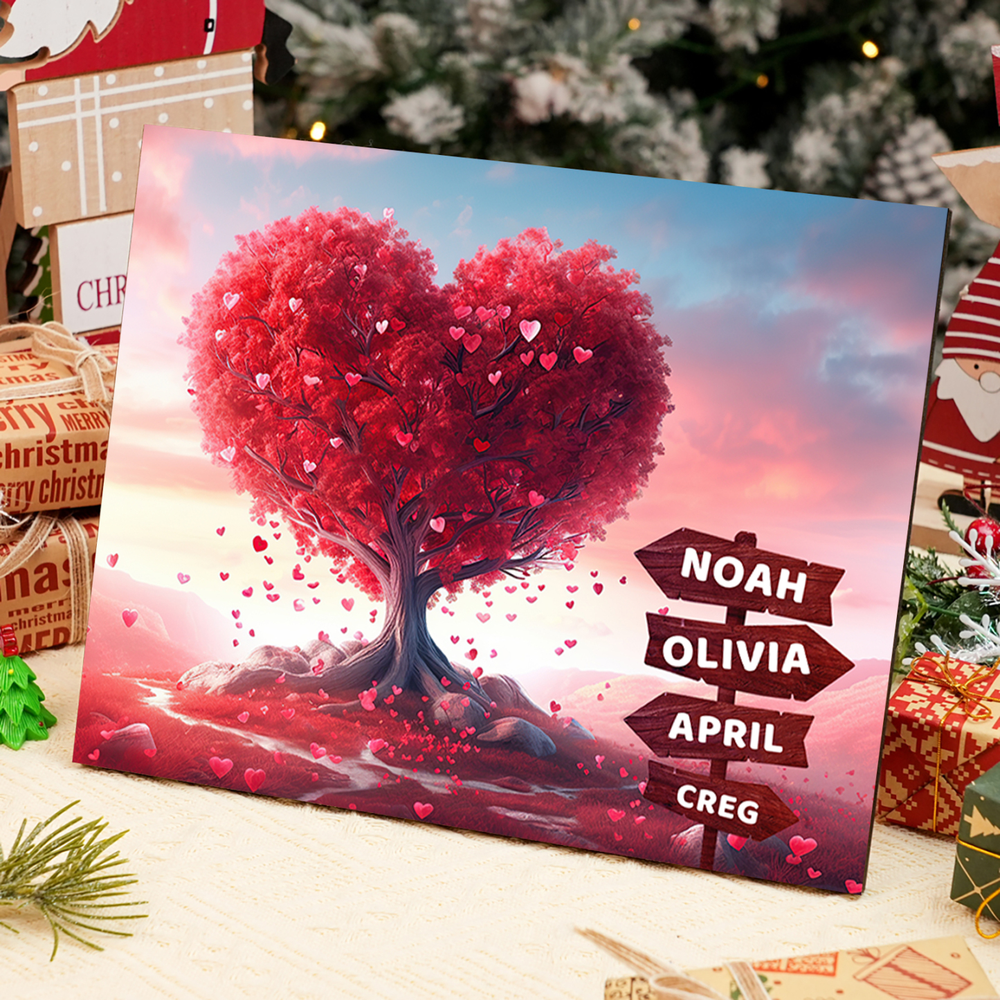 Décoration en bois Arbre en Coeur 4 Prénoms Cadre Personnalisé | Jessemade
