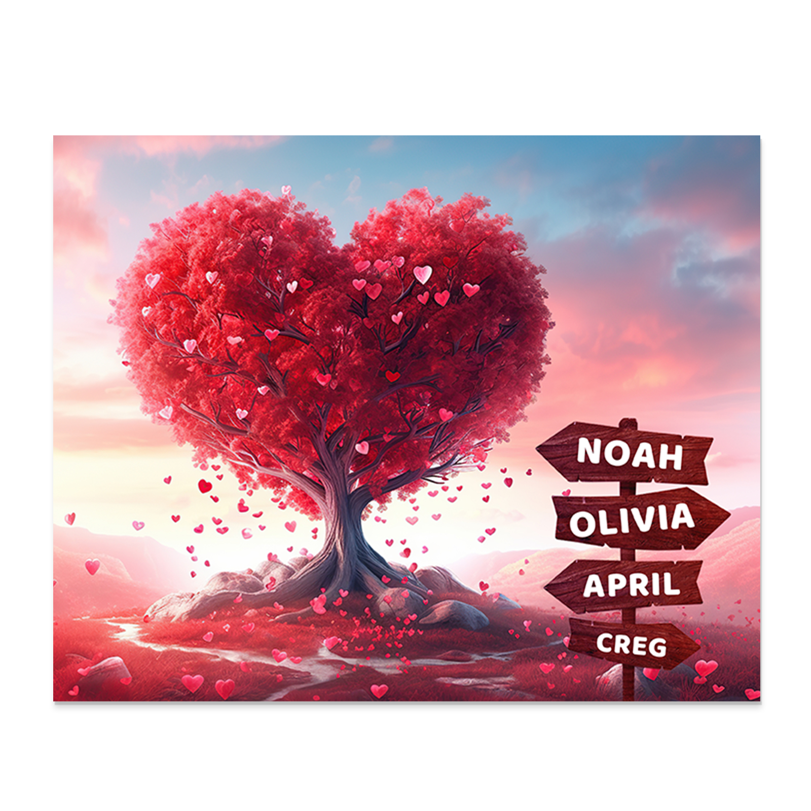 Décoration en bois Arbre en Coeur 4 Prénoms Cadre Personnalisé | Jessemade