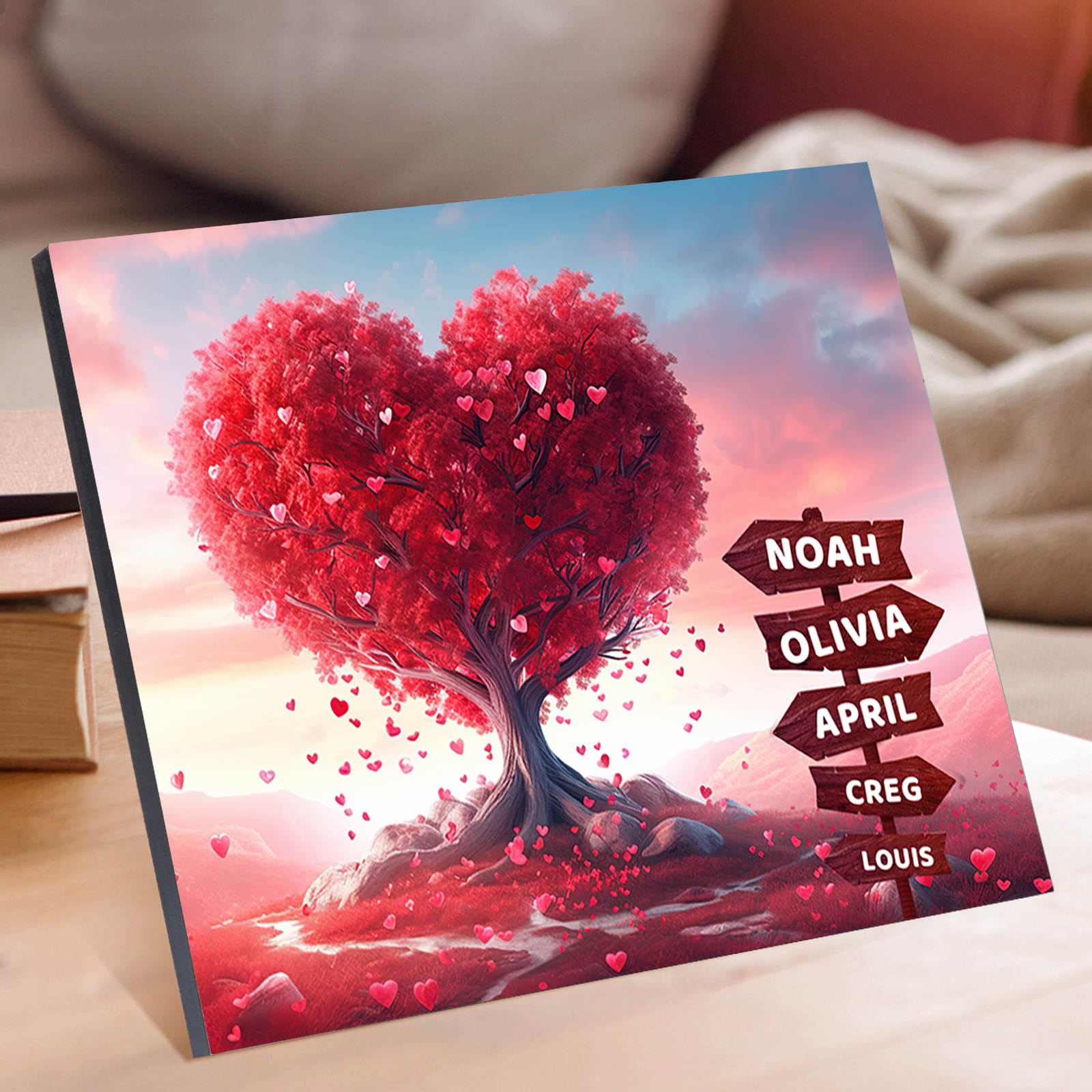 Décoration en bois Arbre en Coeur 5 Prénoms Cadre Personnalisé | Jessemade