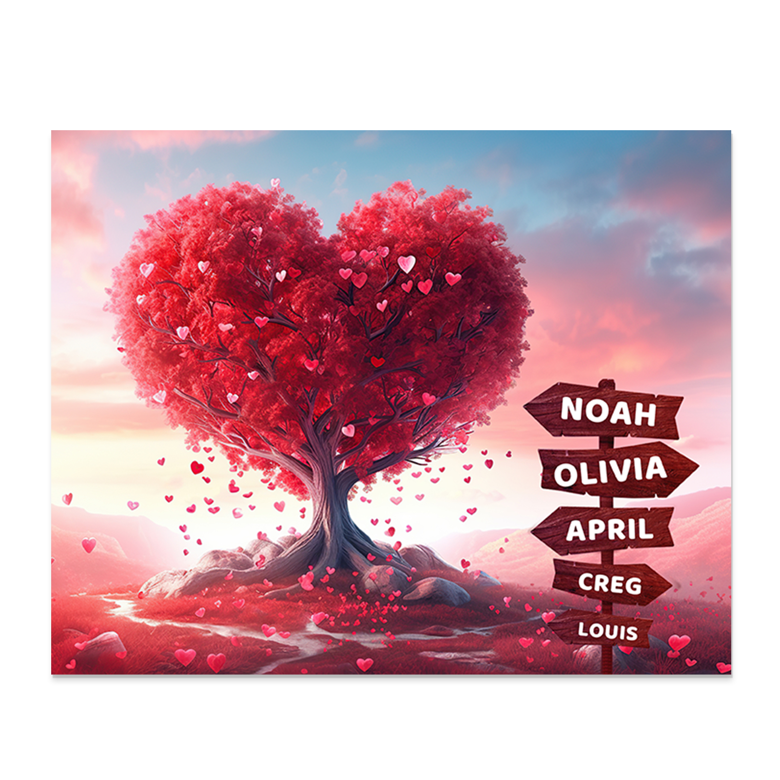 Décoration en bois Arbre en Coeur 5 Prénoms Cadre Personnalisé | Jessemade