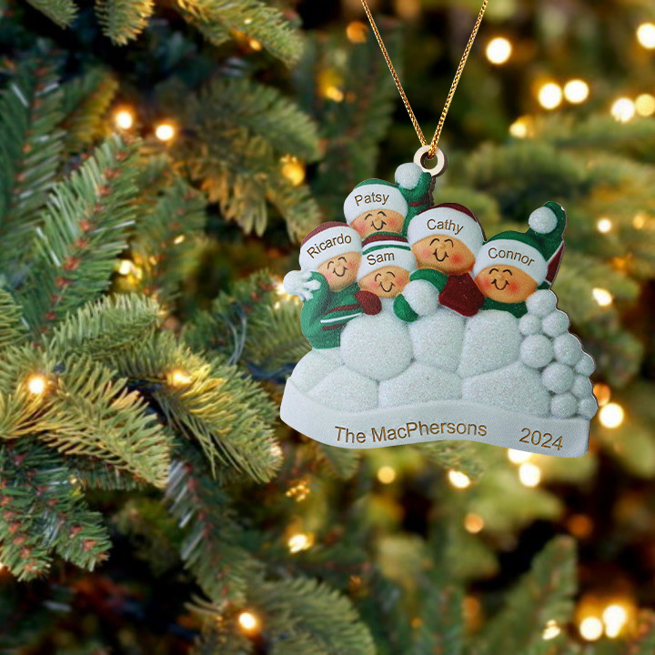 Décoration Sapin Noël en bois la famille joyeuse entourés de neige 5 P