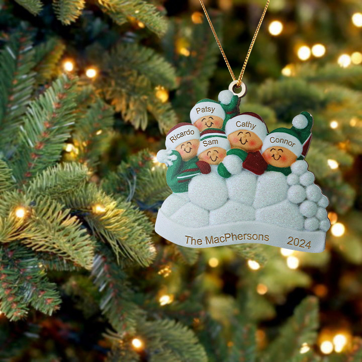 Décoration Sapin Noël en bois la famille joyeuse entourés de neige 5 P