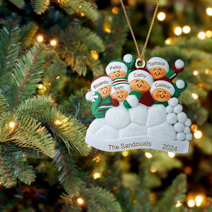 Décoration Sapin Noël en bois la famille joyeuse entourés de neige 6 P