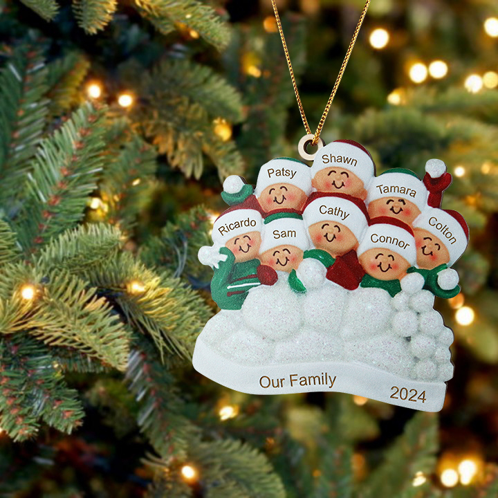 Décoration Sapin Noël en bois la famille joyeuse entourés de neige 8 P