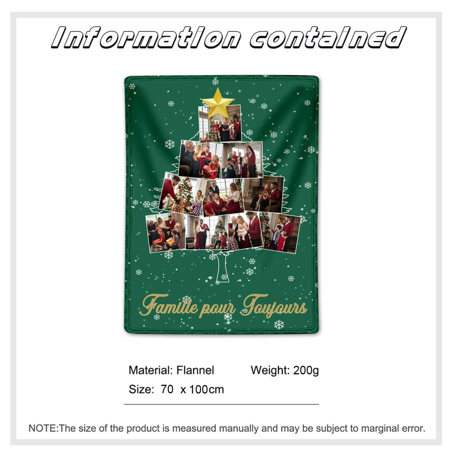Couverture plaids polaire de Noël Sapin 10 photos Personnalisé avec texte Vert | Jessemade
