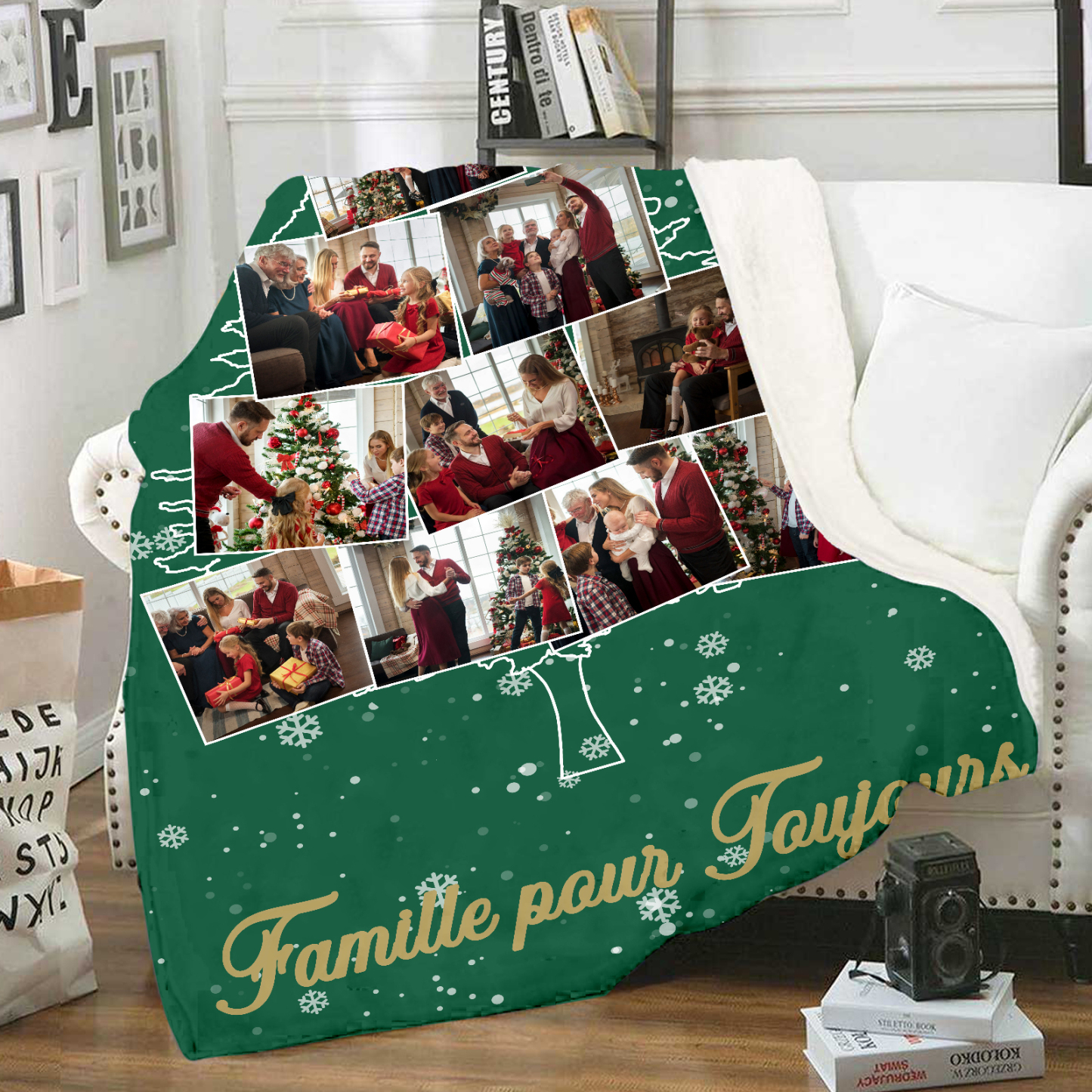 Couverture plaids polaire de Noël Sapin 10 photos Personnalisé avec texte Vert | Jessemade