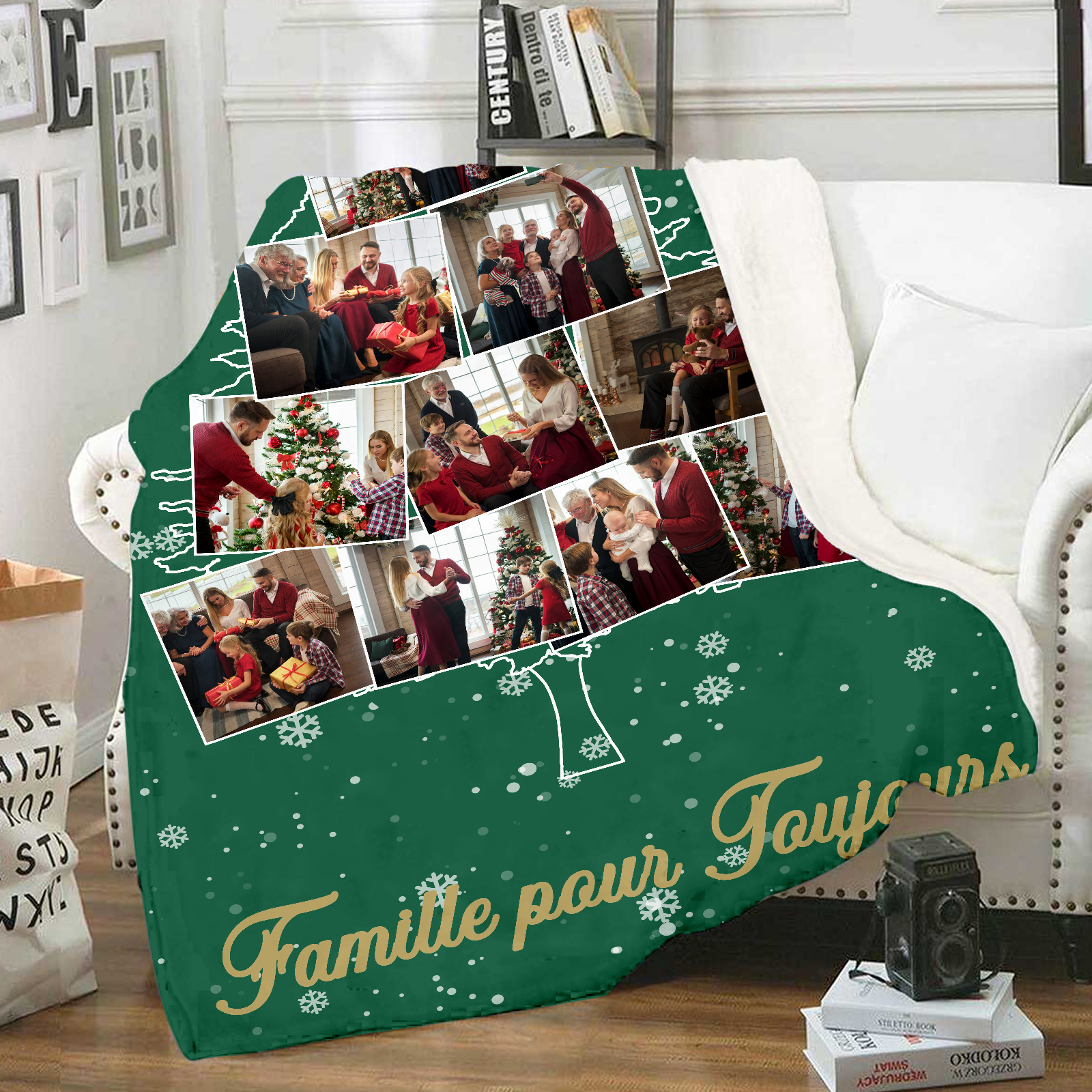Couverture plaids polaire de Noël Sapin 10 photos Personnalisé avec texte Vert | Jessemade