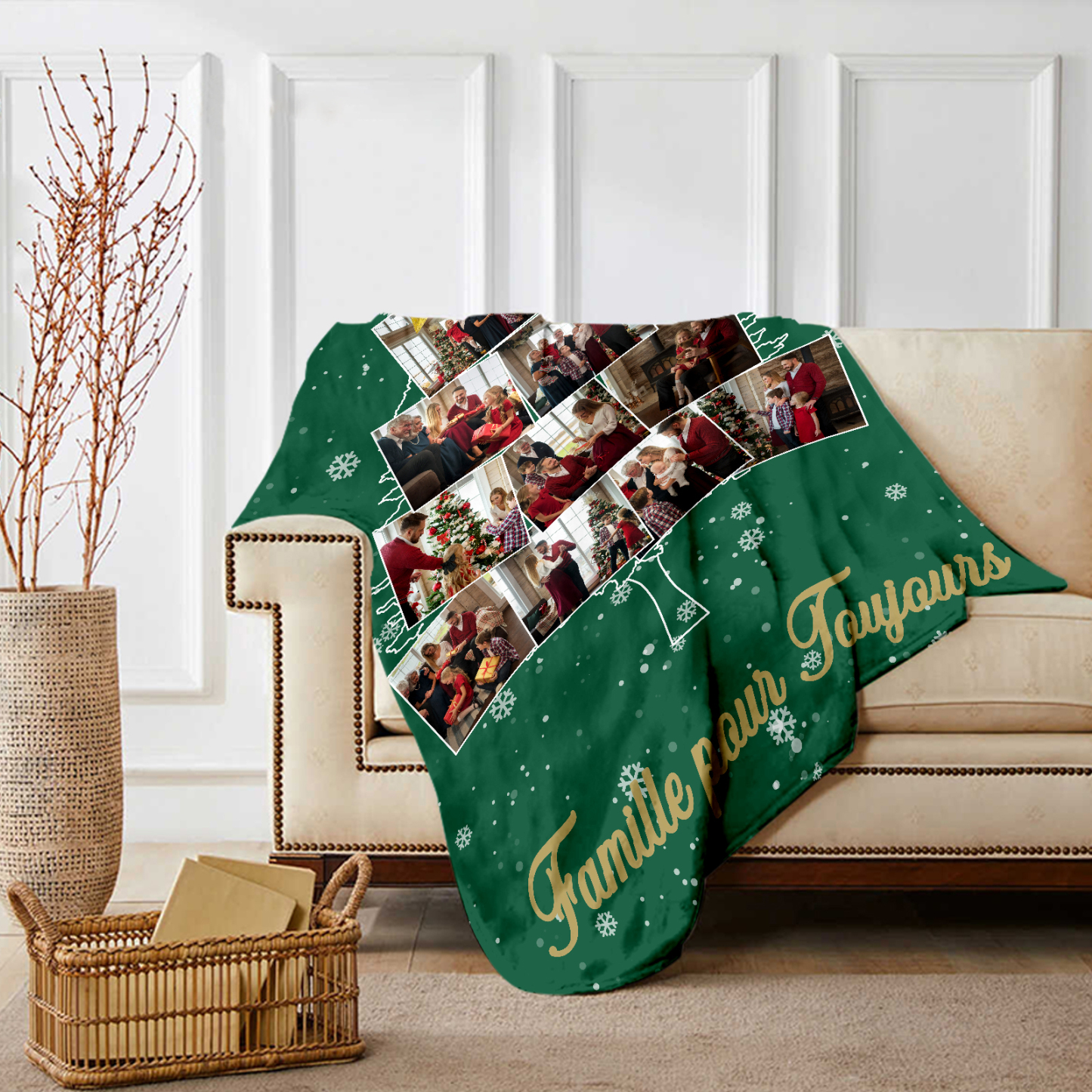 Couverture plaids polaire de Noël Sapin 10 photos Personnalisé avec texte Vert | Jessemade