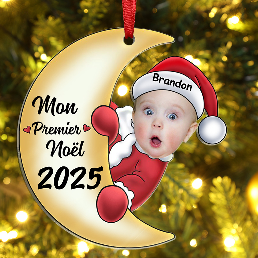 Décoration Sapin Noël Bébé en Acrylique Photo et Prénom Personnalisés Cadeau pour enfant | Jessemade