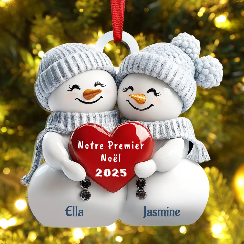 Décoration Sapin Noël Couple en Acrylique 2 Prénoms Personnalisés avec Année saint-valentin | Jessemade