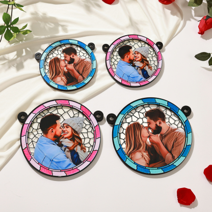 Ornements en Acrylique et Bois Photo Personnalisé Suspension Murale en Bleu/Rose Cadeau Saint Valentin pour Couple | Jessemade
