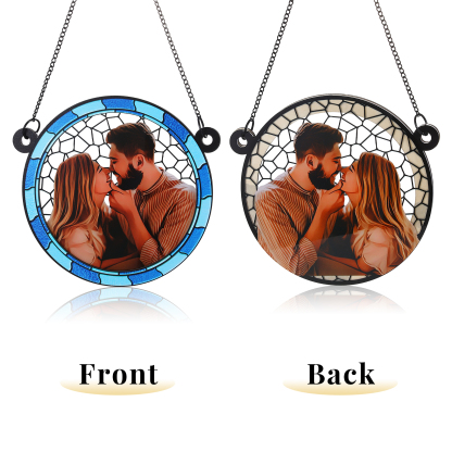 Ornements en Acrylique et Bois Photo Personnalisé Suspension Murale en Bleu/Rose Cadeau Saint Valentin pour Couple | Jessemade