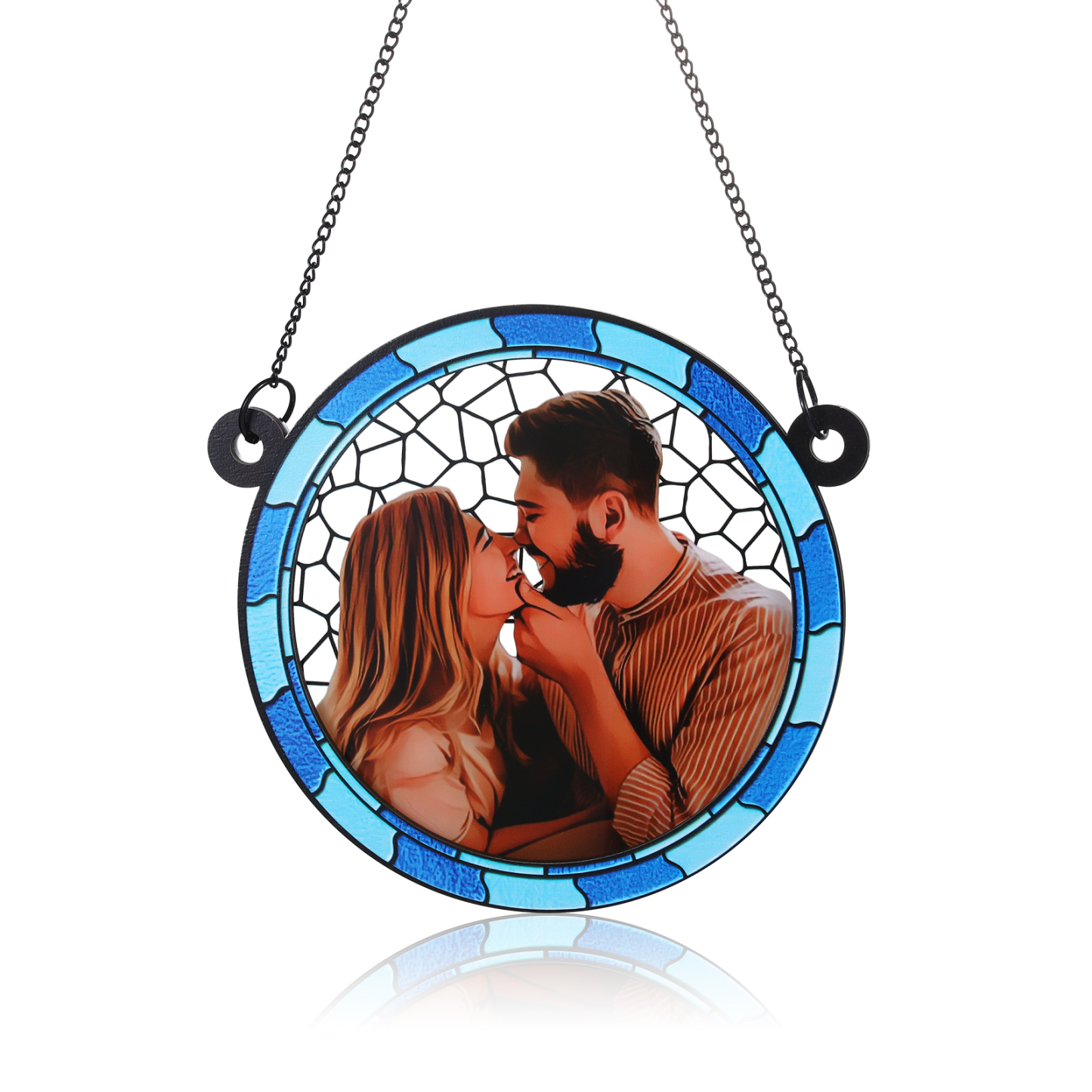 Ornements en Acrylique et Bois Photo Personnalisé Suspension Murale en Bleu/Rose Cadeau Saint Valentin pour Couple | Jessemade