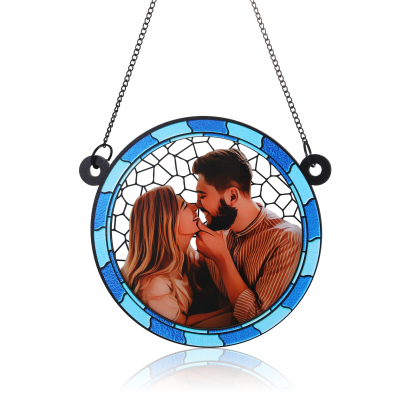Ornements en Acrylique et Bois Photo Personnalisé Suspension Murale en Bleu/Rose Cadeau Saint Valentin pour Couple | Jessemade