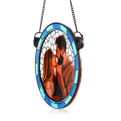 Ornements en Acrylique et Bois Photo Personnalisé Suspension Murale en Bleu/Rose Cadeau Saint Valentin pour Couple | Jessemade