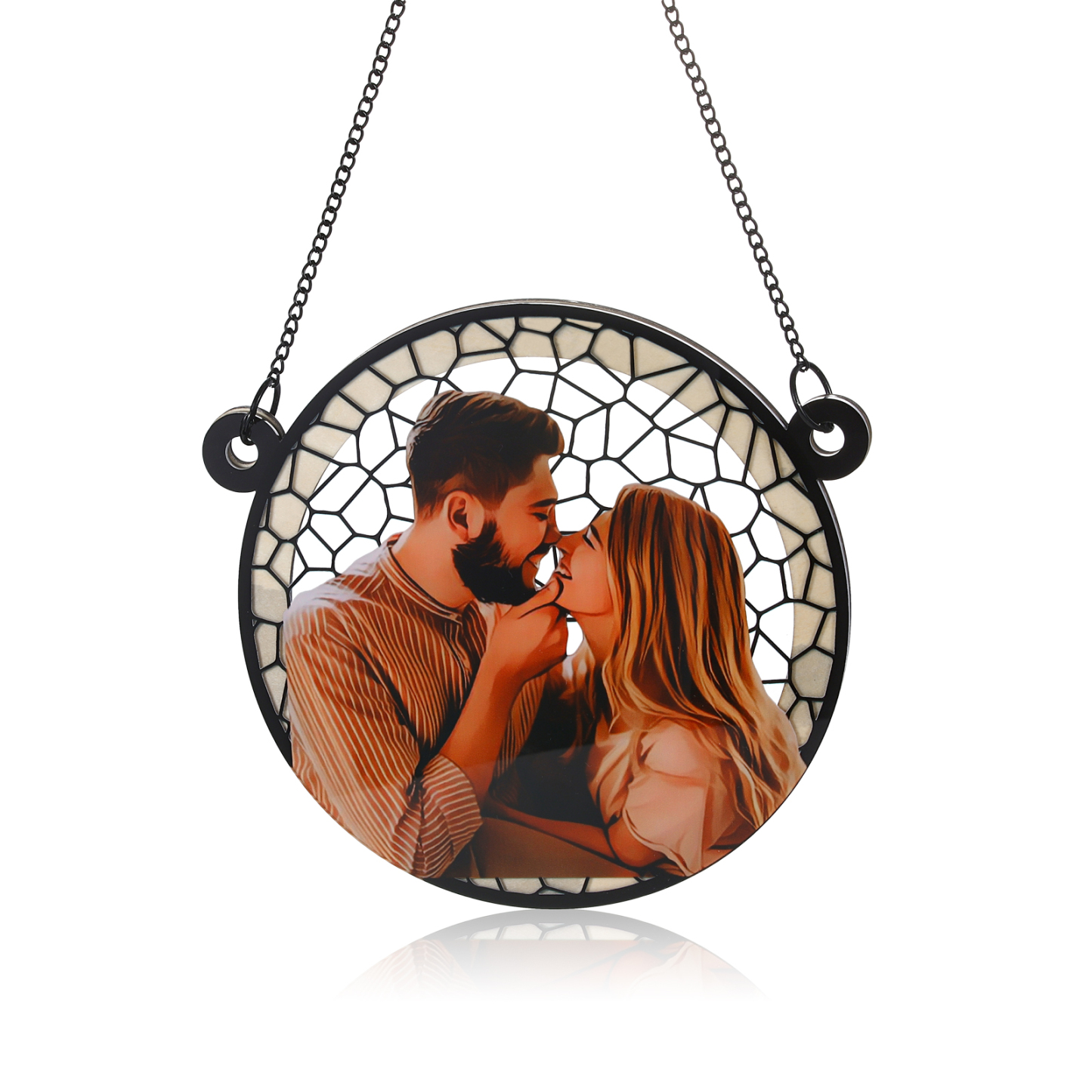 Ornements en Acrylique et Bois Photo Personnalisé Suspension Murale en Bleu/Rose Cadeau Saint Valentin pour Couple | Jessemade