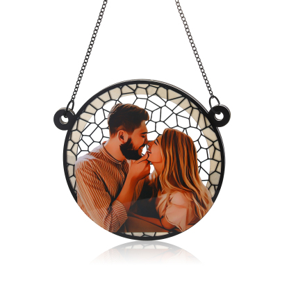 Ornements en Acrylique et Bois Photo Personnalisé Suspension Murale en Bleu/Rose Cadeau Saint Valentin pour Couple | Jessemade