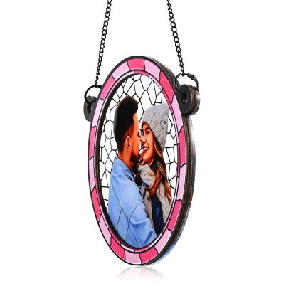 Ornements en Acrylique et Bois Photo Personnalisé Suspension Murale en Bleu/Rose Cadeau Saint Valentin pour Couple | Jessemade