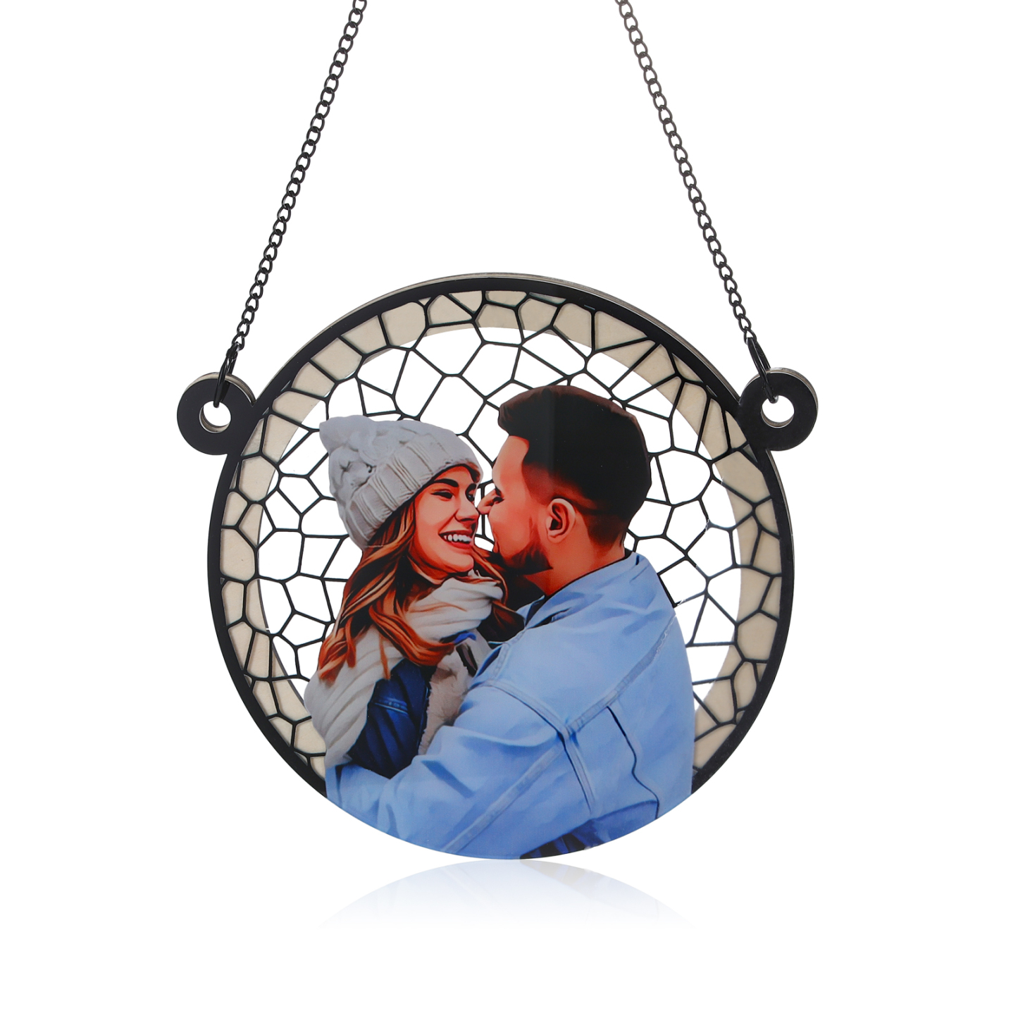 Ornements en Acrylique et Bois Photo Personnalisé Suspension Murale en Bleu/Rose Cadeau Saint Valentin pour Couple | Jessemade