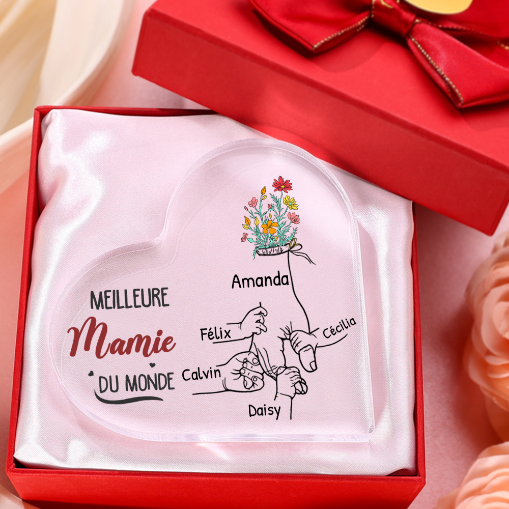 Plaque Acrylique en Forme de Cœur 2-7 Prénoms Personnalisés pour Mamie