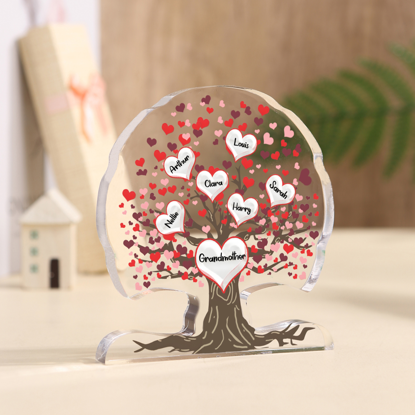 Plaque Acrylique en Forme d'Arbre de Vie 3-7 Prénoms et Coeurs Personnalisés pour Famille | Jessemade