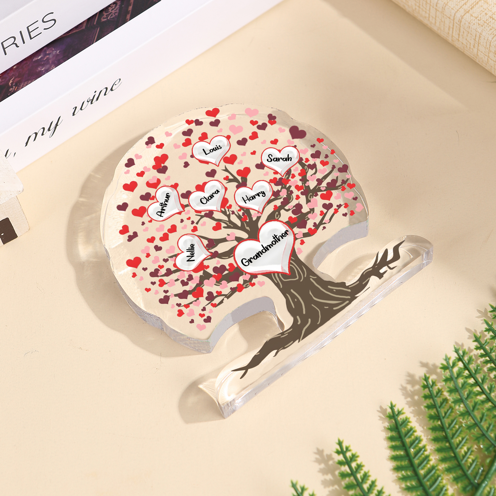 Plaque Acrylique en Forme d'Arbre de Vie 3-7 Prénoms et Coeurs Personnalisés pour Famille | Jessemade