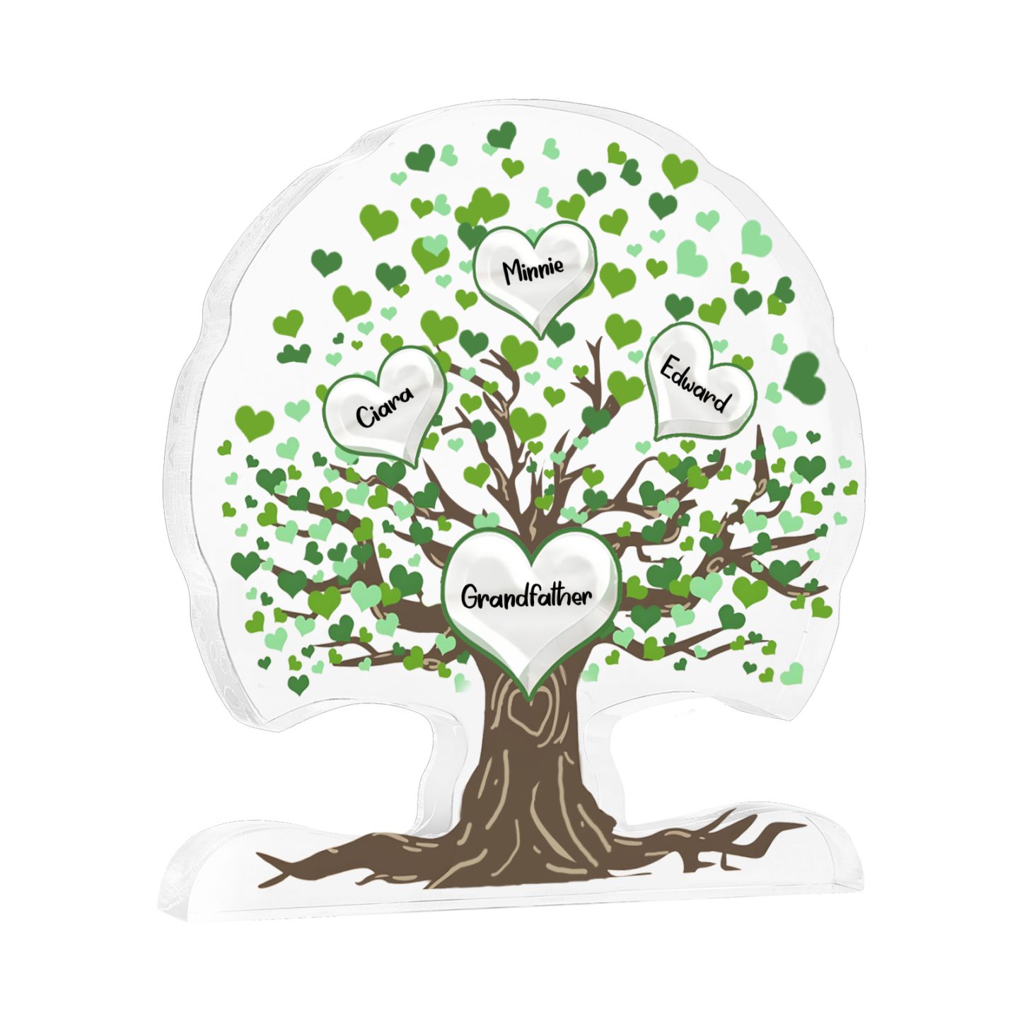 Plaque Acrylique en Forme d'Arbre de Vie Vert 3-7 Prénoms et Coeurs Personnalisés pour Famille | Jessemade