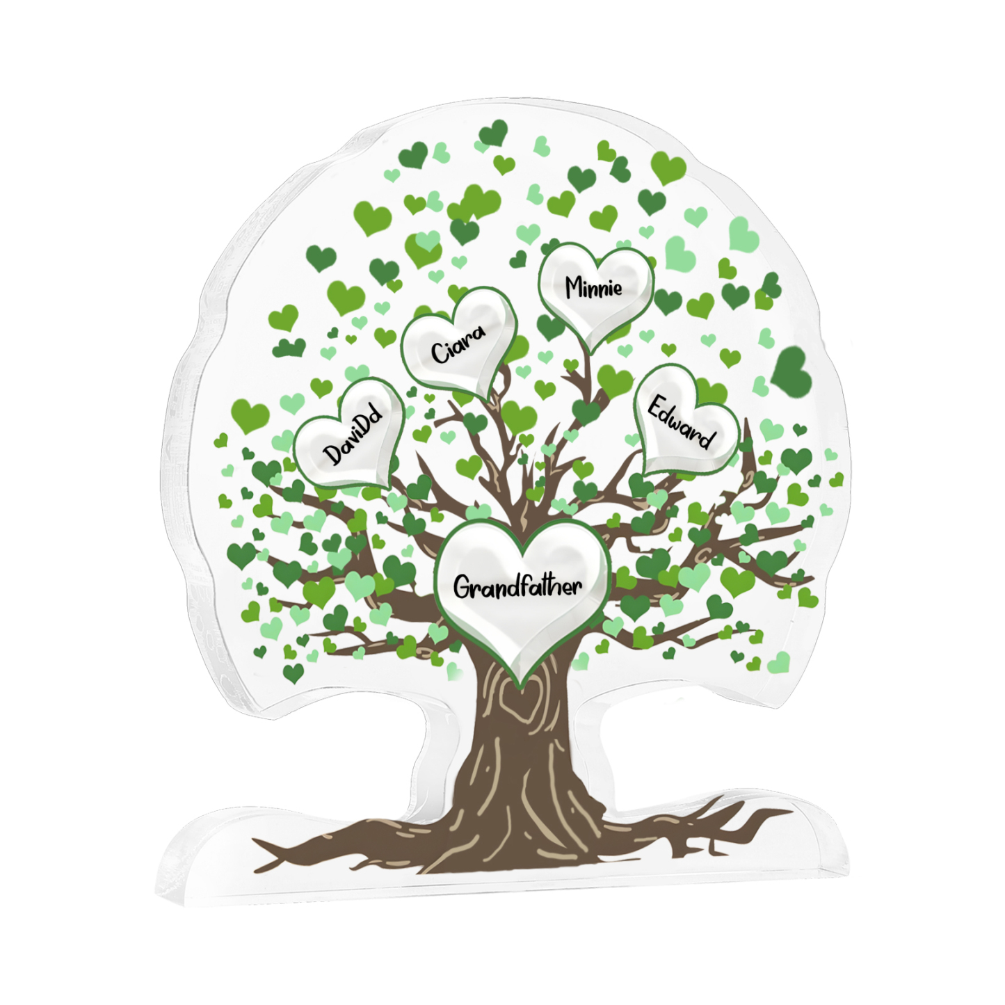 Plaque Acrylique en Forme d'Arbre de Vie Vert 3-7 Prénoms et Coeurs Personnalisés pour Famille | Jessemade