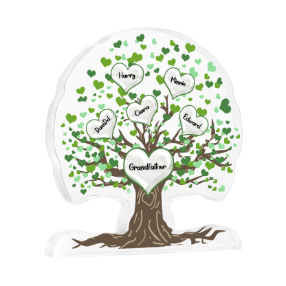 Plaque Acrylique en Forme d'Arbre de Vie Vert 3-7 Prénoms et Coeurs Personnalisés pour Famille | Jessemade