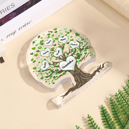 Plaque Acrylique en Forme d'Arbre de Vie Vert 3-7 Prénoms et Coeurs Personnalisés pour Famille | Jessemade