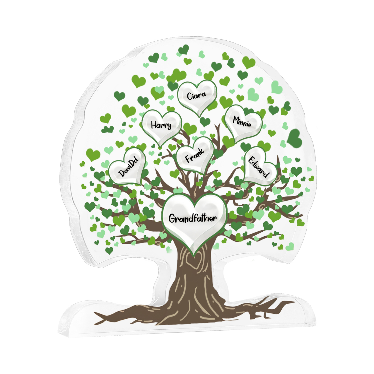Plaque Acrylique en Forme d'Arbre de Vie Vert 3-7 Prénoms et Coeurs Personnalisés pour Famille | Jessemade