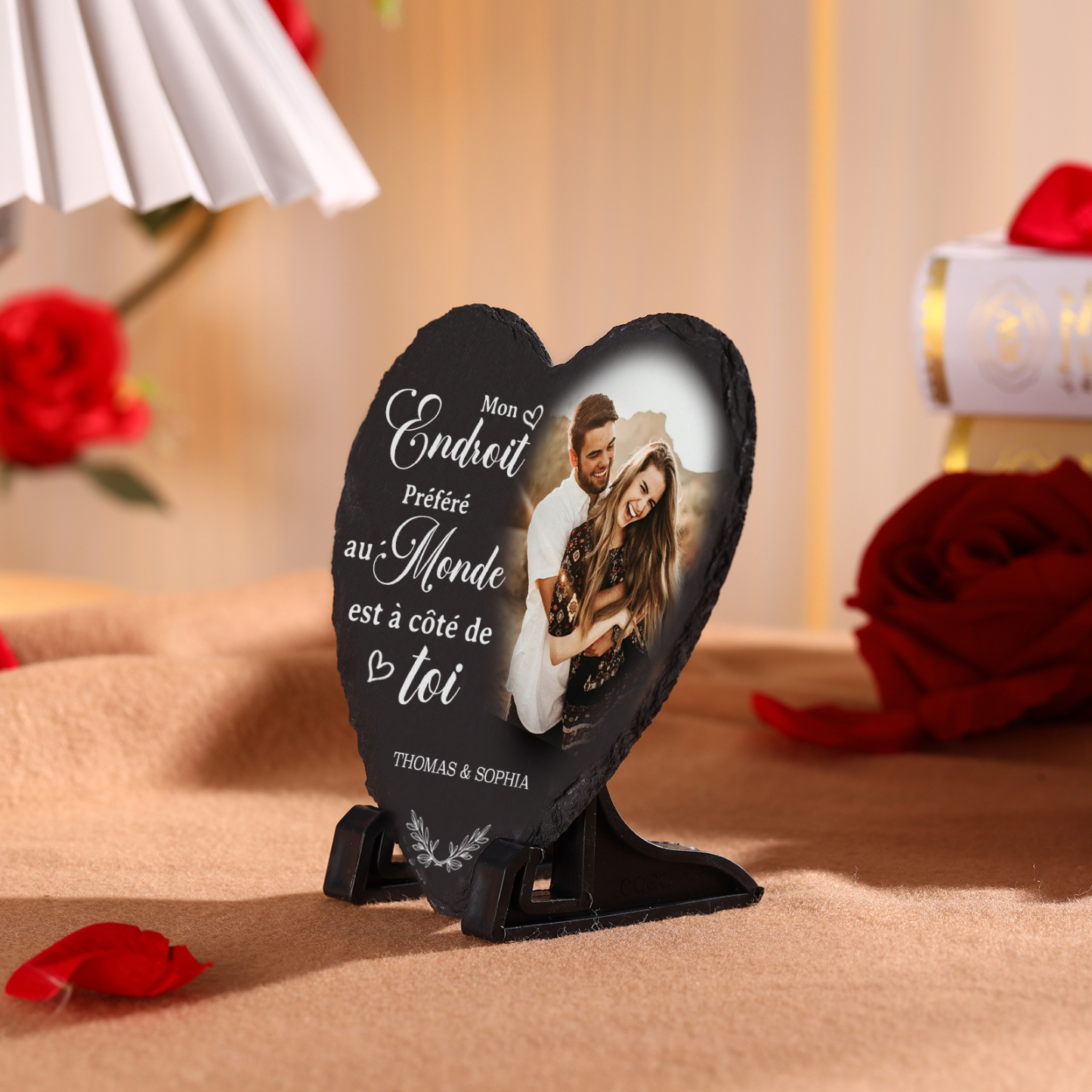 Plaque en ardoise Cœur 2 Prénoms et Photo Personnalisé pour Couple | Jessemade