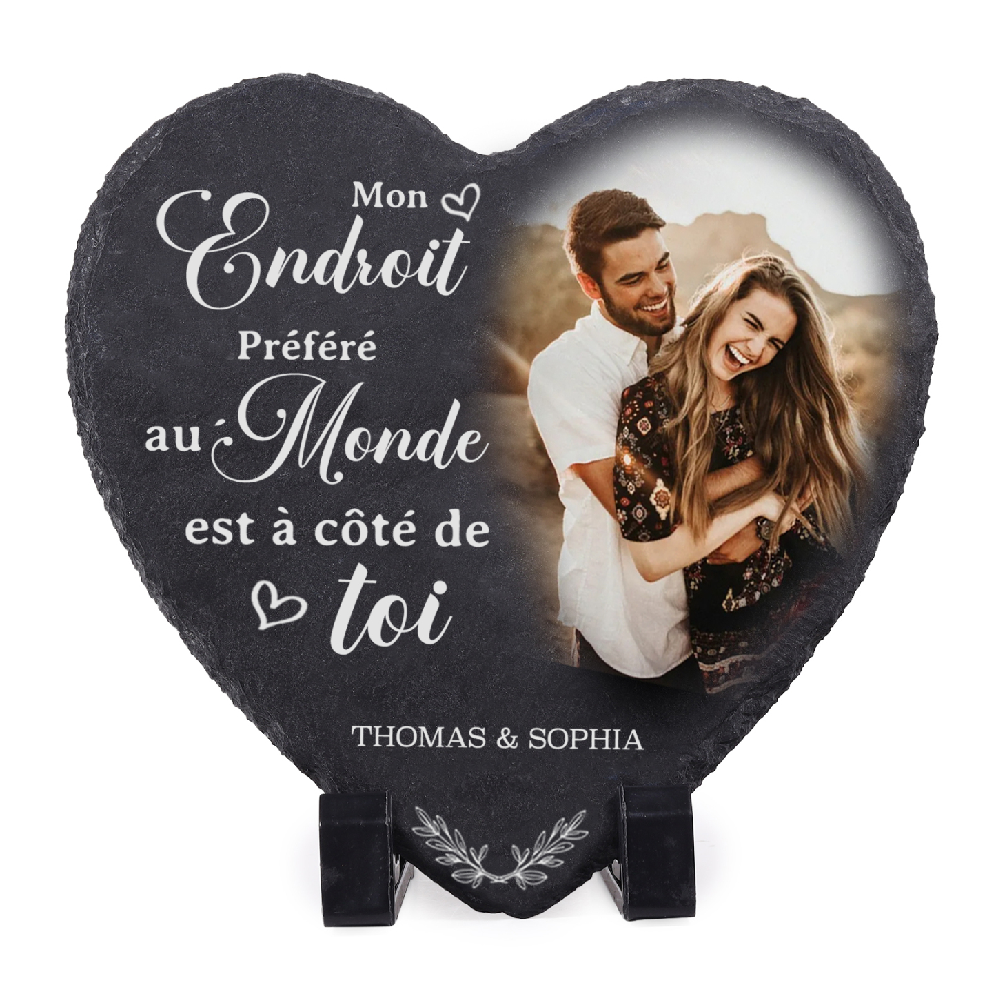 Décoration Personnalisée en Ardoise Cœur - Photo et Texte Gravés | Jessemade