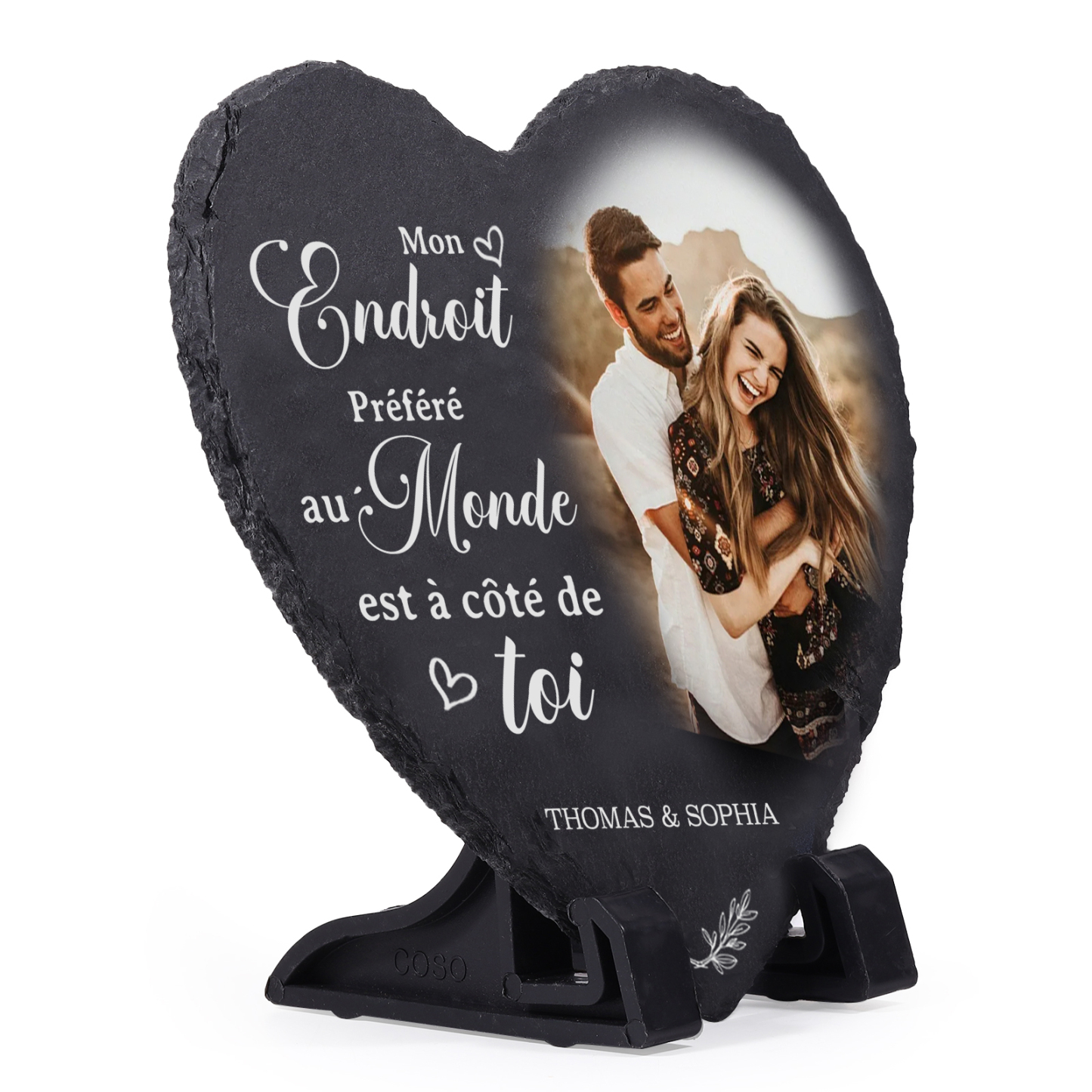 Plaque en ardoise Cœur 2 Prénoms et Photo Personnalisé pour Couple | Jessemade
