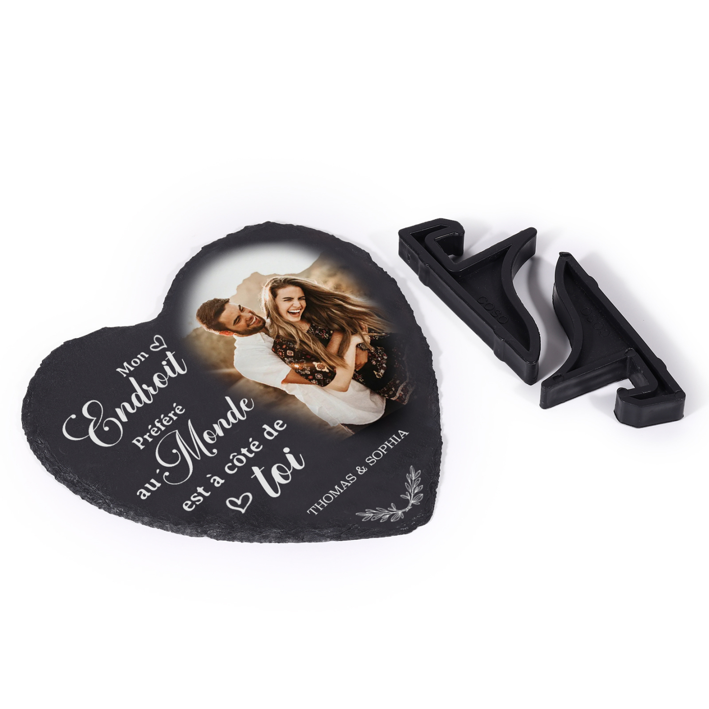 Plaque en ardoise Cœur 2 Prénoms et Photo Personnalisé pour Couple | Jessemade