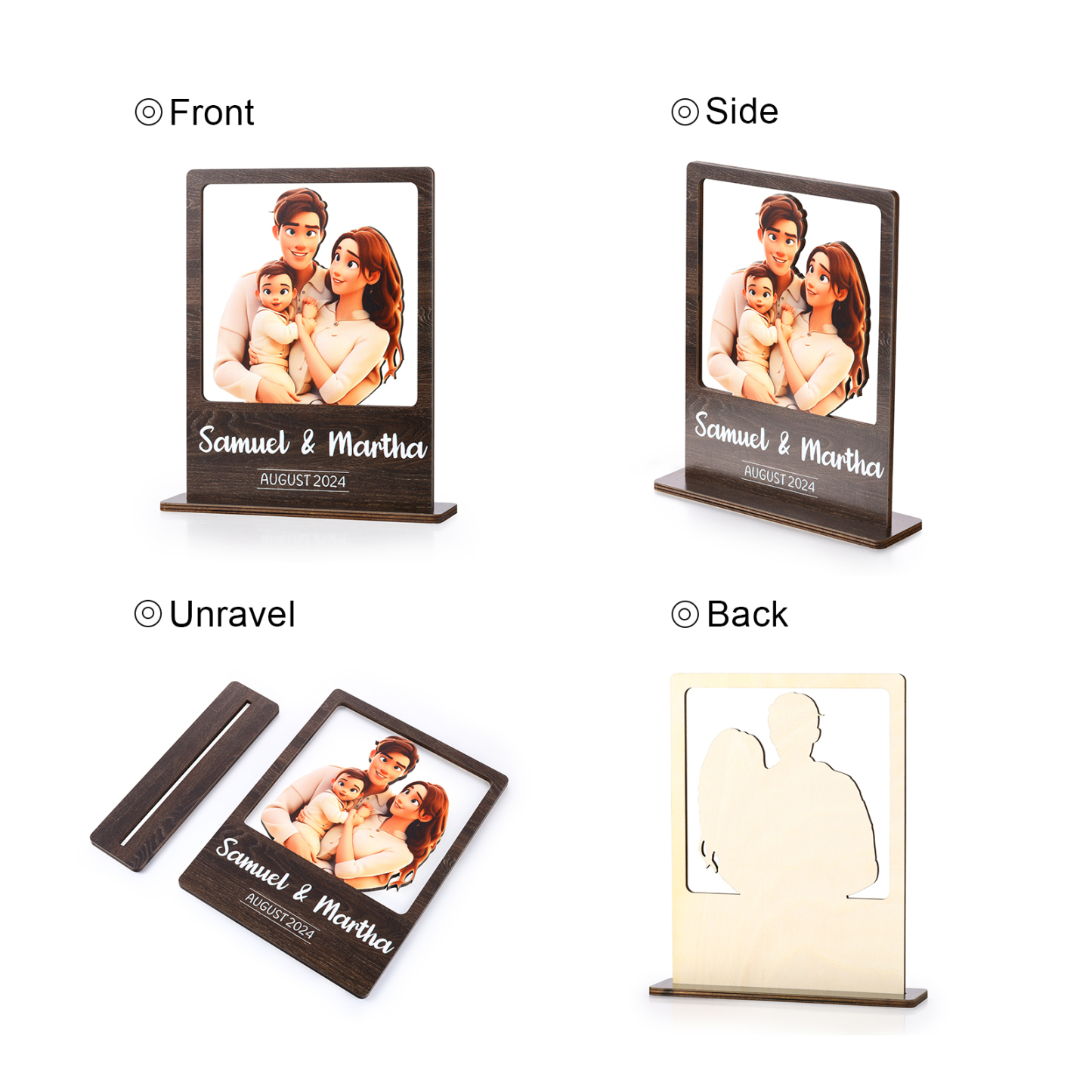 Cadre Photo 3D Personnalisé en Bois avec Texte Date et Photo Déco de Maison pour Famille | Jessemade