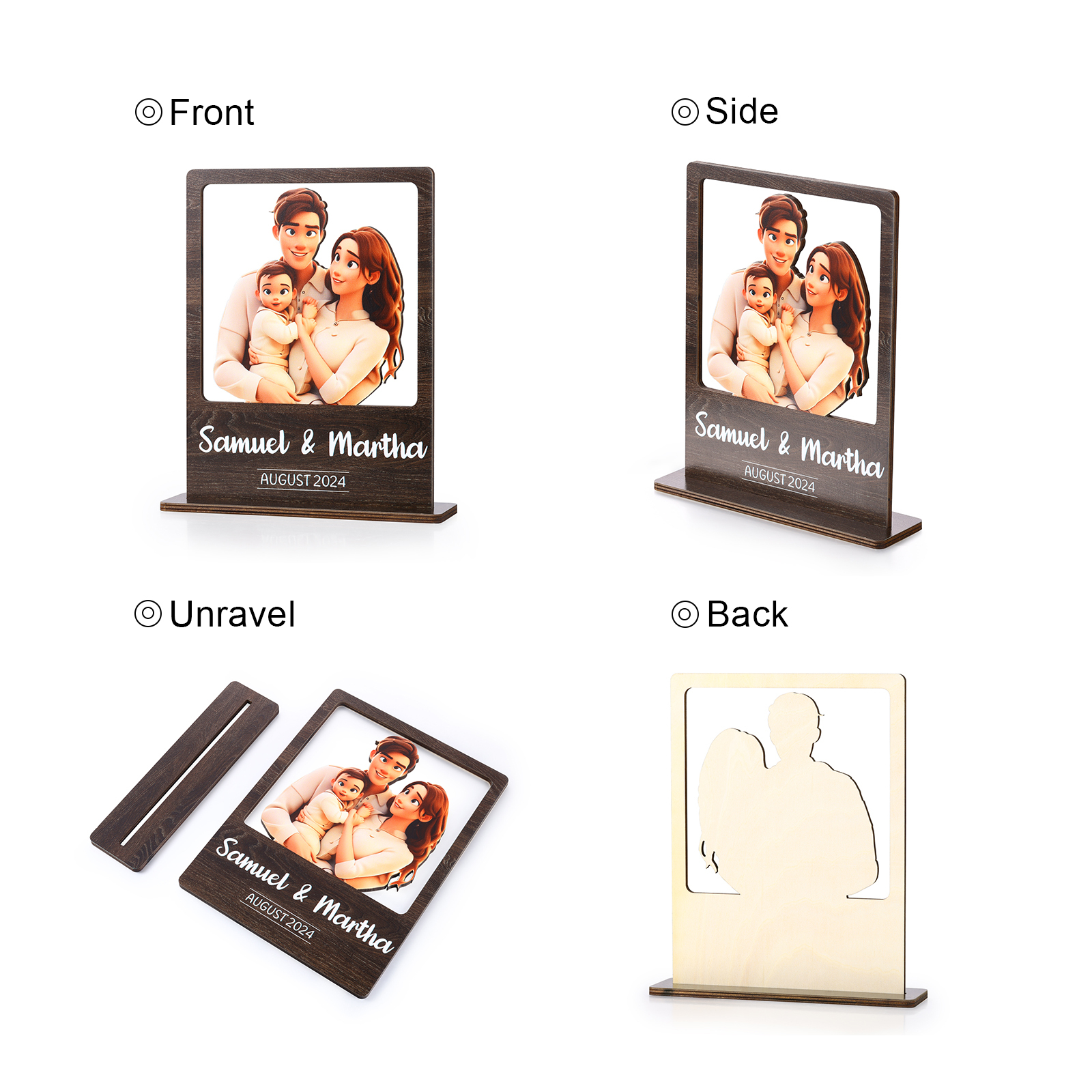 Cadre Photo 3D Personnalisé en Bois avec Texte Date et Photo Déco de Maison pour Famille | Jessemade