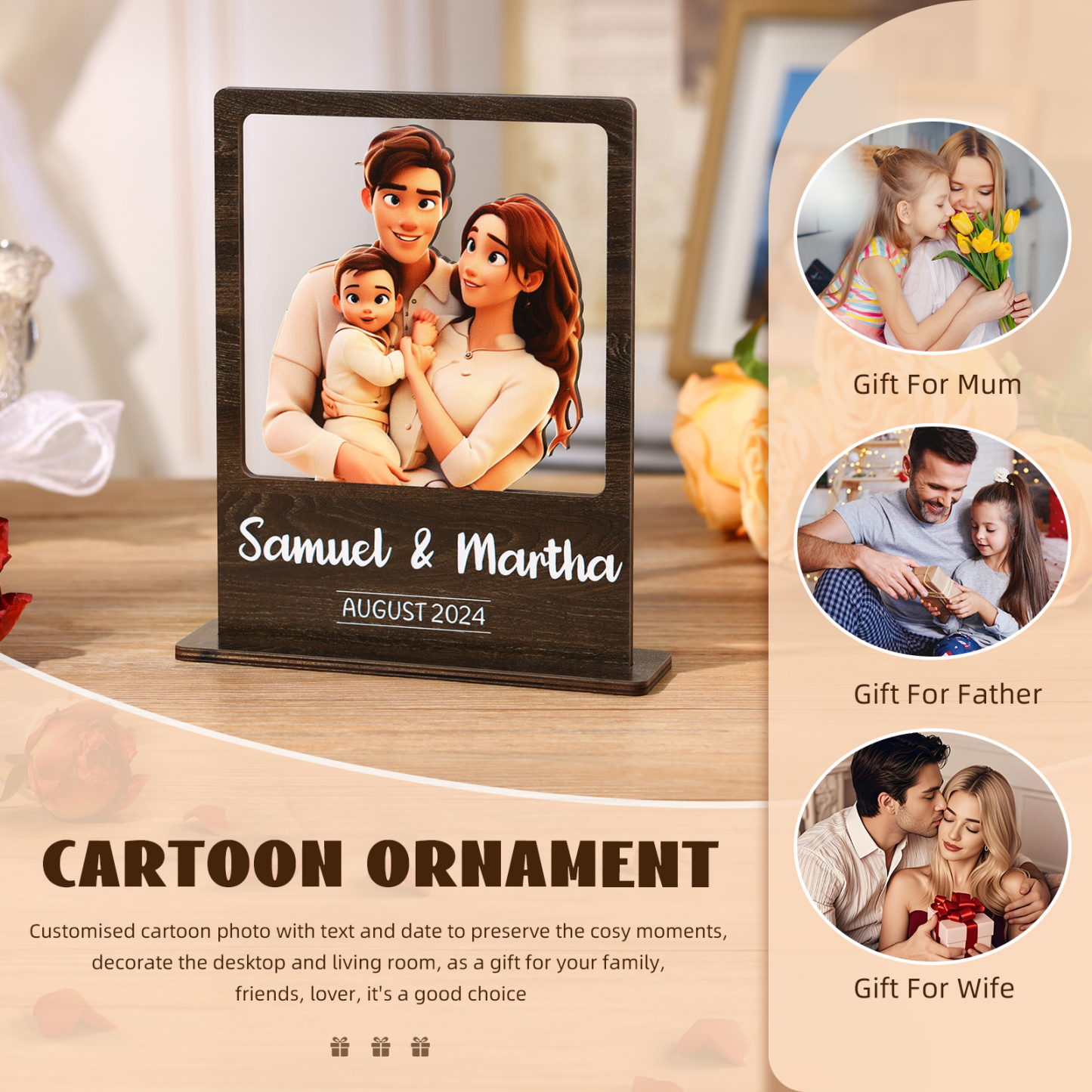 Cadre Photo 3D Personnalisé en Bois avec Texte Date et Photo Déco de Maison pour Famille | Jessemade