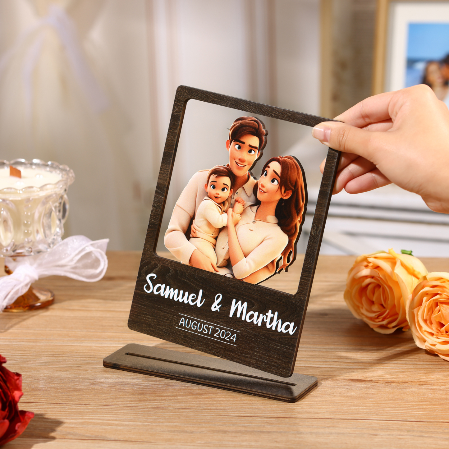Cadre Photo 3D Personnalisé en Bois avec Texte Date et Photo Déco de Maison pour Famille | Jessemade