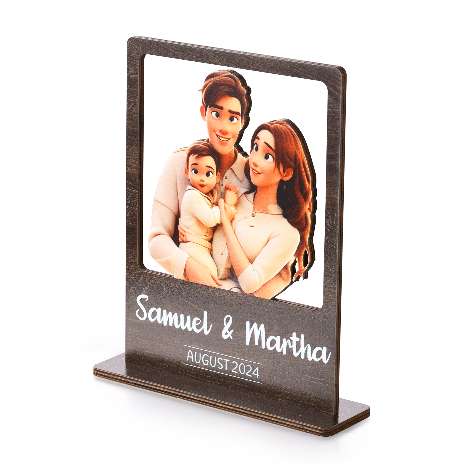 Cadre Photo 3D Personnalisé en Bois avec Texte Date et Photo Déco de Maison pour Famille | Jessemade