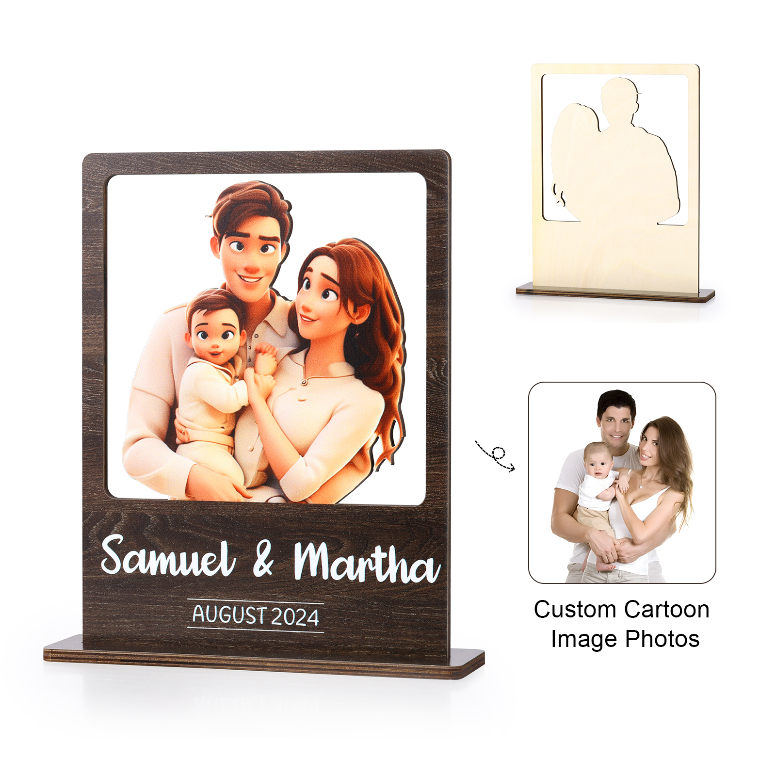 Cadre Photo 3D Personnalisé en Bois avec Texte Date et Photo Déco de Maison pour Famille | Jessemade