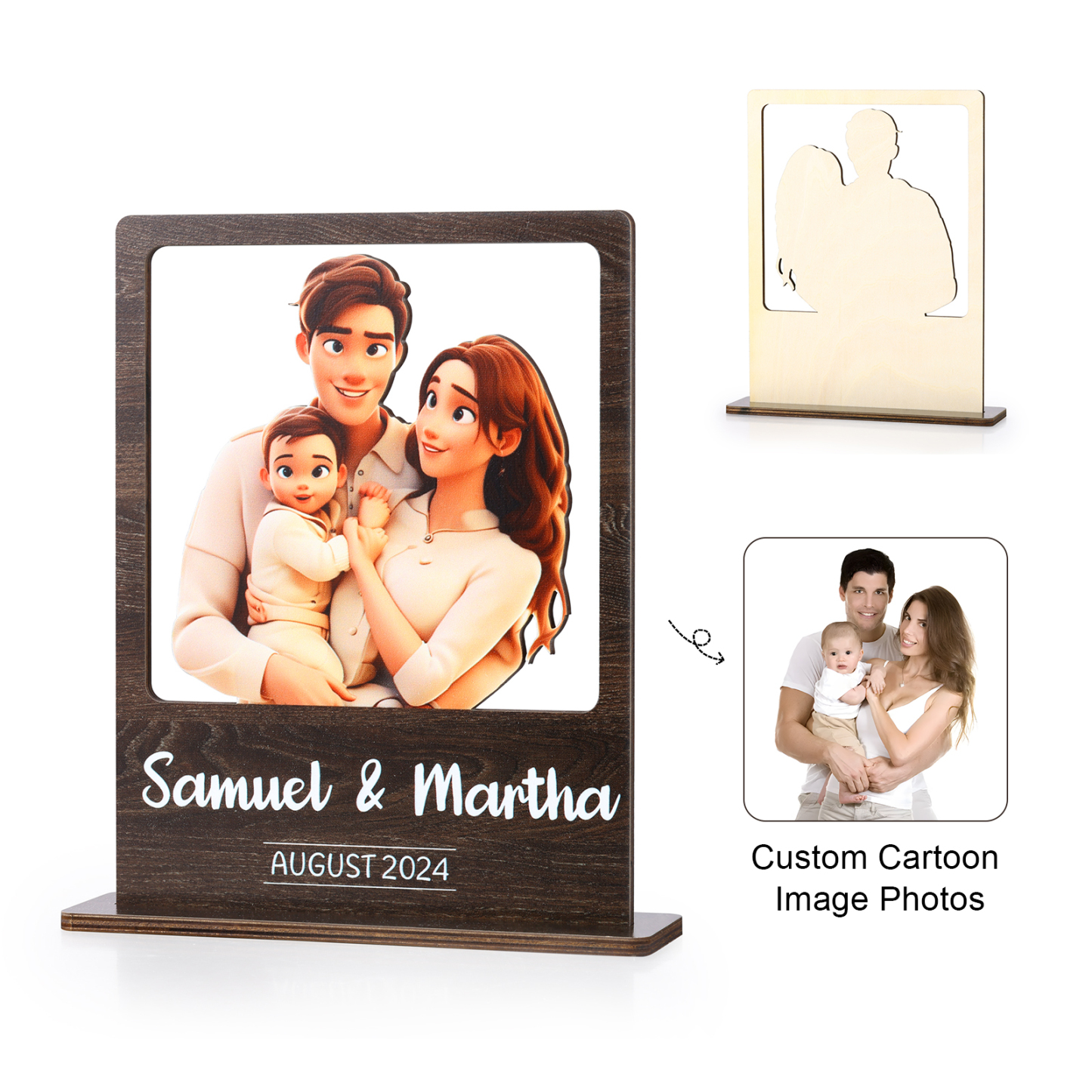 Cadre Photo 3D Personnalisé en Bois avec Texte Date et Photo Déco de Maison pour Famille | Jessemade