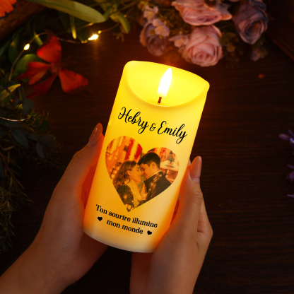 Bougie Électronique Personnalisée avec Photo et 2 Prénoms Bougie LED Cadeau Coffret pour Couple | Jessemade